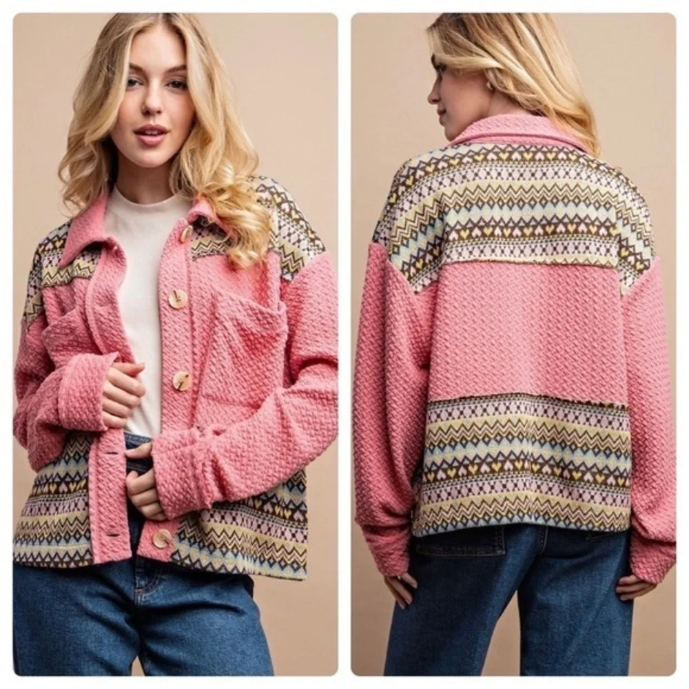 NWT GiGio Textured Knit and Yarn Dye Pattern Mixed Jacket with buttons - Picture 1 of 8